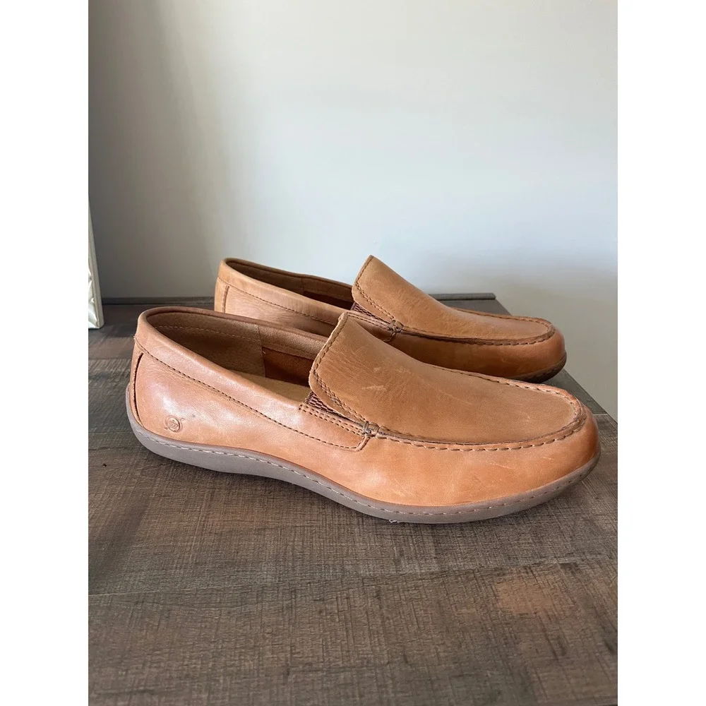 Born Caleb Mens 13M Leather Slip On Loafers Tan Moccasin Shoes BM0008006